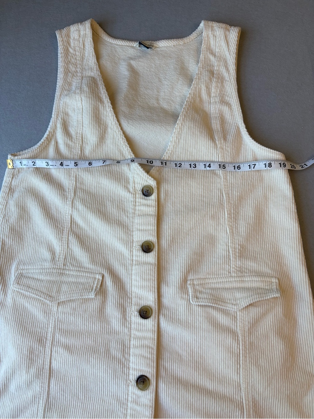 American Eagle Cream Corduroy Pinafore Dress Sz L Casual Cottagecore - Picture 6 of 9